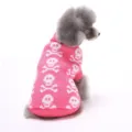 Cozy pink knit pet sweater featuring white skull and crossbones pattern for small dogs - S / Pink Skull