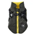 Army green padded dog winter jacket featuring an integrated harness and yellow zipper - XS / Army Green (DZ228)