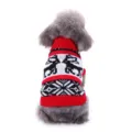 Vue détaillée du dos d'un pull en tricot rouge et blanc pour animaux avec motifs de rennes - S / Rouge