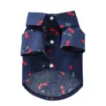 Casual breathable navy blue pet shirt featuring red cherry fruit prints and white buttons - S / Cherry Navy Blue