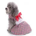 Cute plaid dog dress with red bow lace pet summer apparel detail view for small pets - XDZ228 Plaid