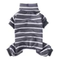 Grey and white striped pet jumpsuit detail, high collar, stretchy ribbed cuffs, soft fabric. - S / SY72 Gray Striped