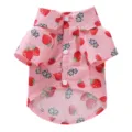 Pink strawberry print pet shirt, breathable cotton summer cat and dog clothing - S / Strawberry Pink