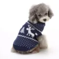 Cozy navy blue dog Christmas sweater featuring reindeer and snowflake knit patterns - S / Tops / Blue Christmas Reindeer