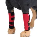 Protective red dog leg sleeves for post-surgery recovery and joint support detail view - S / Red