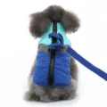 Warm dog winter jacket with built-in harness and zipper design for small medium pets cold weather. - S / DZ251 Blue with Leash