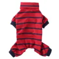 Red Blue Striped Pet Dog Jumpsuit Turtleneck Pyjamas Four-Legged Clothes Soft Warm Pet Apparel - S / SY73 Red Striped