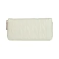 Cremeweißes langes Damengeldbörse mit elegantem Zickzack-Steppmuster und Goldreißverschluss - Langer Stil / 19x9,5x3cm / Weiß