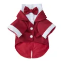 Haustier Hund Anzug rot weiss Polyester Bekleidung mit Schleife fuer kleine Hunde Party - Rot Weiß