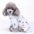 Grauer Hunde-Pyjama, niedliches Baumwoll-Vierbeiner-Haustierkleid mit Boot-Muster. - L / Vierbeiniger Jumpsuit (Blaues Auto Pünktchen-Druck)