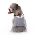 Dog sweater detail view, grey knitted pet clothes with cute cartoon animal pattern on back. - MYD102 Casual Cow Sweater