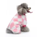 Cute pink and white checkered pet fleece jumpsuit dog pajamas for autumn and winter home wear. - XS / Pink White