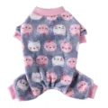 Cozy warm grey plush pet pajamas with cute pink cat pattern for small dogs and cats - S / Cartoon Cat Pattern (QZ181) / Gray