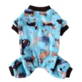 Cute light blue plush pet jumpsuit with dog prints for autumn warmth - S / Dog Print (QZ179) / Lake Blue