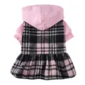 Pink plaid dog dress with hoodie winter pet clothes cute puppy apparel warm fleece outfit - S / QZ189 Pink