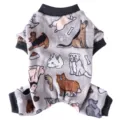 Cozy grey fleece dog pajamas with cute cartoon dog prints for autumn and winter warmth - Various Dogs Print (QZ178)