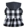 Schwarzes kariertes Hunde-Kleid mit bequemer grauer Kapuze für Herbst und kaltem Winter. - QZ192 Schwarz-weiß-kariert