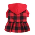 Rotes Kariertes Hundekleid Winter Haustier Hoodie Kostüm Warme Welpen Kleidung Outfit - QZ191 Rot-Schwarz-Kariert