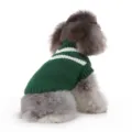 Pull tricoté pour chien vert à rayures blanches, col roulé vêtement d'hiver chaud détail. - M (5-6 jin) / MYD105 Pulls décontractés à double col en V