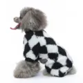Detail view of black and white checkerboard pet flannel pajamas, cozy winter sleepwear for dogs. - XS / Black and White