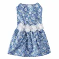 Jolie robe bleue a fleurs pour animal avec fleurs blanches, vetement d'ete chat et chien. - S / Bleu clair