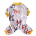 Cute dog print pet fleece jumpsuit with yellow trim warm four-leg winter puppy clothes - SDZ118 Heart Dog Apricot