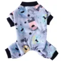Cute cartoon monster print pet four-legged plush jumpsuit soft warm winter dog clothes - SDZ119 HELLO Monster Light Purple