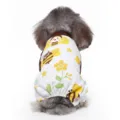 Detailed back view of cute bee and flower print dog pajamas made of soft cotton fabric - Little Bee (SY57)