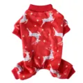 Red Christmas pet onesie with cute reindeer and star print, warm fleece four-leg dog clothes. - SDZ115 Christmas Elk Red