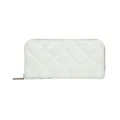 Elegant white quilted patent leather long wallet with gold zipper for women - White