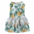 Vue détaillée de la robe d'été pour animal de compagnie à imprimé tropical avec jupe en tulle. - XS / Blanc