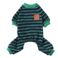 Detailansicht der blau-grün gestreiften Baumwoll-Haustierpyjamas mit grünen Rippbündchen. - XS / Grün Gestreifter Stil (SY63)