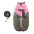 Warm dog winter jacket with built-in harness and leash, pink and green pet winter coat. - S / DZ252 Army Green with Leash