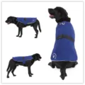 Large dog winter coat with reflective strips and adjustable buckle in blue. Warm pet apparel. - DZ209 Blue