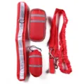 Langlebiges rotes reflektierendes Jogging-Hundeleinen-Set mit Gürtel und Tasche - Komplettes Schmuckset / Inklusive Schüssel und Pfeife / Rot