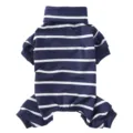 Striped pet dog pajamas four-leg turtleneck clothing comfortable home wear detail - S / SY74 Blue Striped