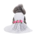Detailed rear view of white lace pet dress with pink rose accents and heart embroidery - XS / Dresses / Heart Lace (XZD296)