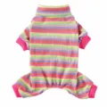 Colorful striped four-legged pet pajamas high collar dog clothes cute home wear soft - S / SY75 Pink Colorful Striped