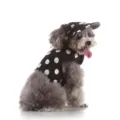 Vista dettagliata del set pettorina e gilet per cani a pois neri e bianchi con cappello. - Punto