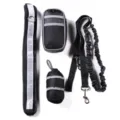 Reflektierendes 4-teiliges Lauf-Hundewanderset mit Hüftgurt Handytasche und Bungee-Leine - Komplettes Schmuckset / Inklusive Schüssel und Pfeife / Schwarz