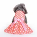 Back view of a cute pink polka dot dog summer dress with a large decorative satin bow - XS / Dresses / Pink Polka Dot (XZD298)