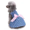 Cute blue denim pet dress with pink bow for small dogs summer puppy apparel and cute pet skirt - XS / Bow
