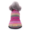 Dettaglio di un gilet invernale per cani con strisce orizzontali colorate su un barboncino. - Taglia S / Striscia Rosa