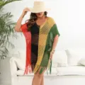 Grote Maten Strand Jurk Gehaakt Kleurblok Vakantie Zomer Badmode Outfit Voor Dames - Rood Zwart Geel Groen
