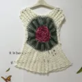 Hand-crochet sleeveless women's top hollow out floral summer casual knitted beach cover up - One Size / White