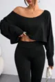 Top corto nero da donna a maniche lunghe con design spalle scoperte e pantaloni coordinati. - Taglia S / Borgogna