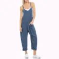 Tuta ampia e blu senza maniche da donna con grandi tasche per uso quotidiano comodo. - Taglia S / arancio-rosso