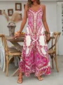 Nuova moda estiva donna vestito lungo boho rosa stampa cachemire senza maniche abito maxi - Taglia S / Rosso rosa