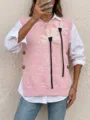 Detail of pink knit sweater vest with 3D mesh flower appliques and side buttons - S / Tops / Pink