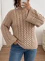 Damen grobstrick rollkragen pullover mit trompetenärmeln winterwarme casual oberbekleidung - 3XL / Khaki